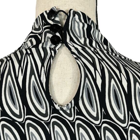 Worthington Large Top Geometric Stetch Elbow Puff Sleeves Keyhole Neck Multi - Picture 7 of 11